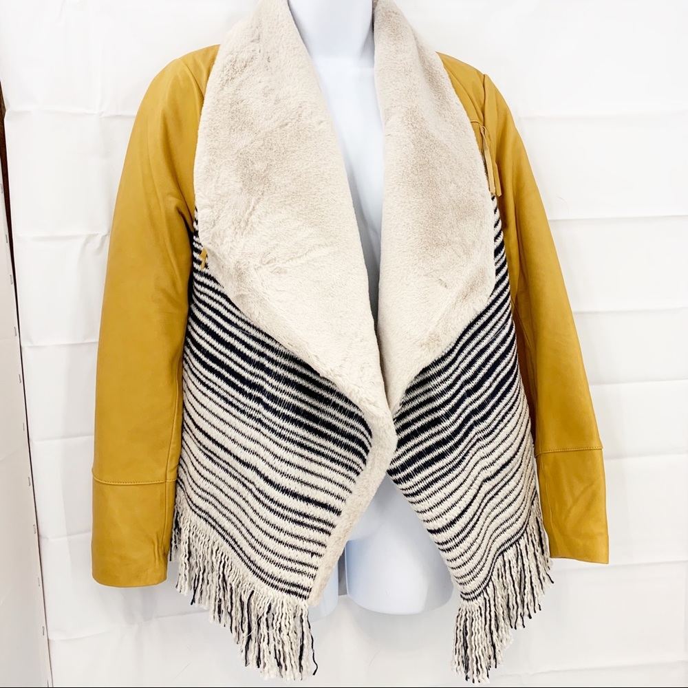 NWT Chaser Whiskey Leather & Tweed Fringed Jacket